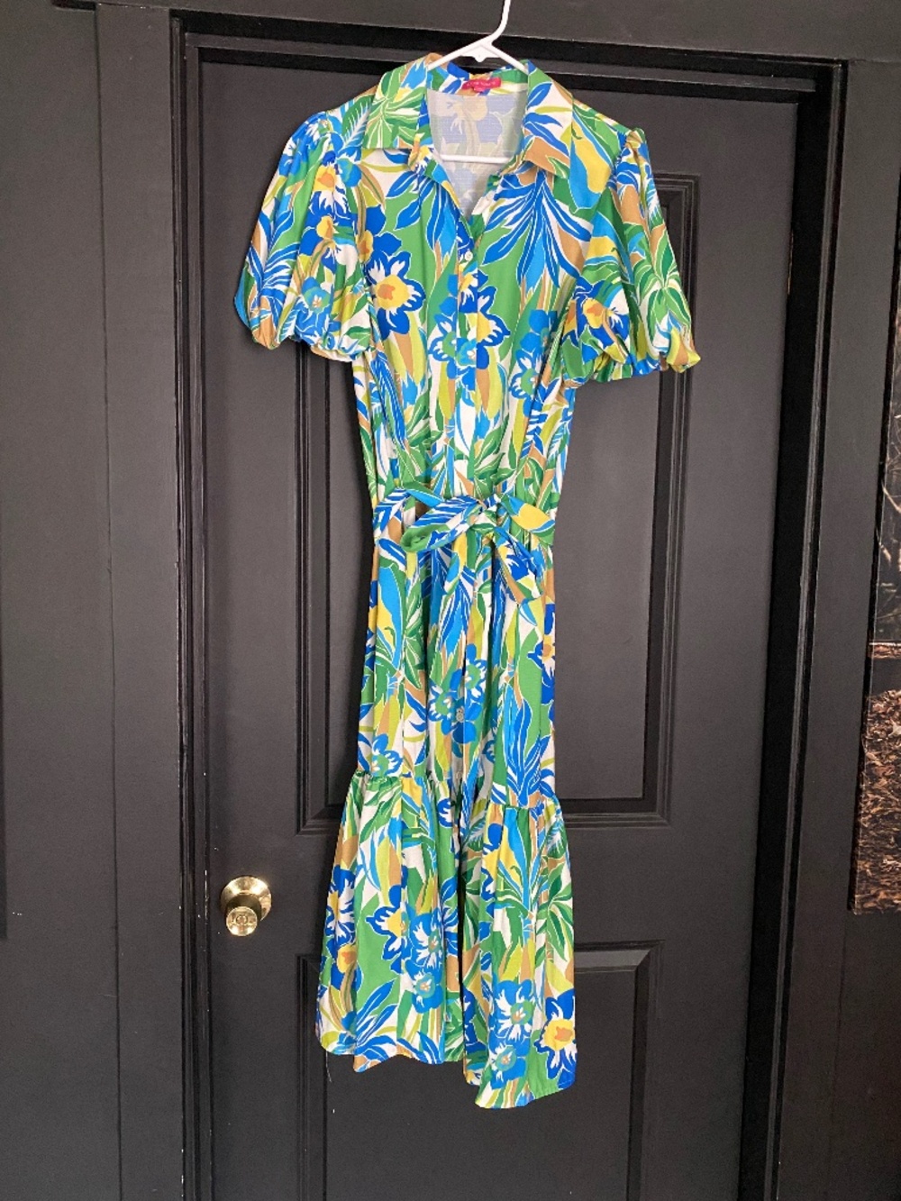 Flying tomato blue floral maxi shirt dress size m